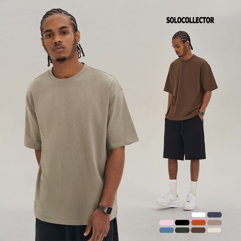 280G Heavy Cotton Crewneck Short Sleeve Men's Solid Color Loose American Fashion Brand T-shirt Summer Men's FOG Clothes Base Shirt