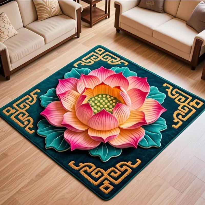 蓮の花カーペットは吸水性、滑り止め、お手入れが簡単、お手入れが簡単なフロアマット、中国風の四角いクリスタルベルベットのフルカバーマットです。|undefined