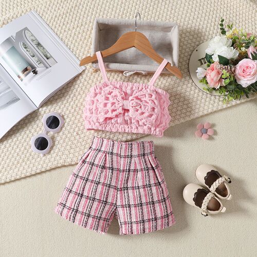 Amazon Bestselling Girls' Popcorn Strap Top and Shorts Set with Chanel Style Patterns, Exclusive for Cross-border Shipping in Europe and America