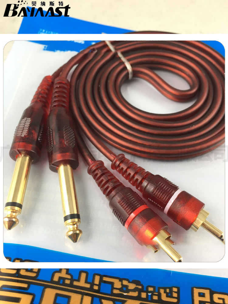 镀金头高屏蔽双6.35转双RCA头音频线 双6.5转双莲花调音台音频线