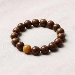 Original Golden Sandalwood Bracelet, Beads, Literary Retro Wood, Single Circle Ethnic Style Single Circle Buddha Bead Bracelet for Men and Women