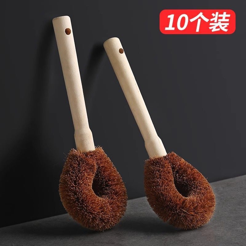 天然ヤシの木の鍋洗いブラシ、長い柄の木製ハンドル、鍋を傷つけない、キッチン用品を拭くためのノンスティックオイルヤシブラシ|undefined
