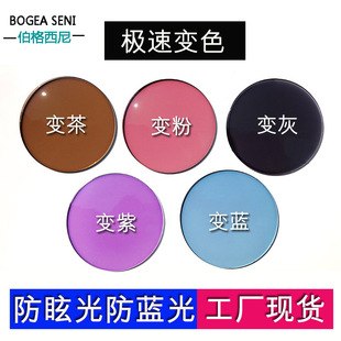 Customized Aspherical Color-Changing Spectacle Lenses for Myopia, Pink, Blue, Purple, Gray, Tea, Anti-Glare and Anti-Blue Light Factory