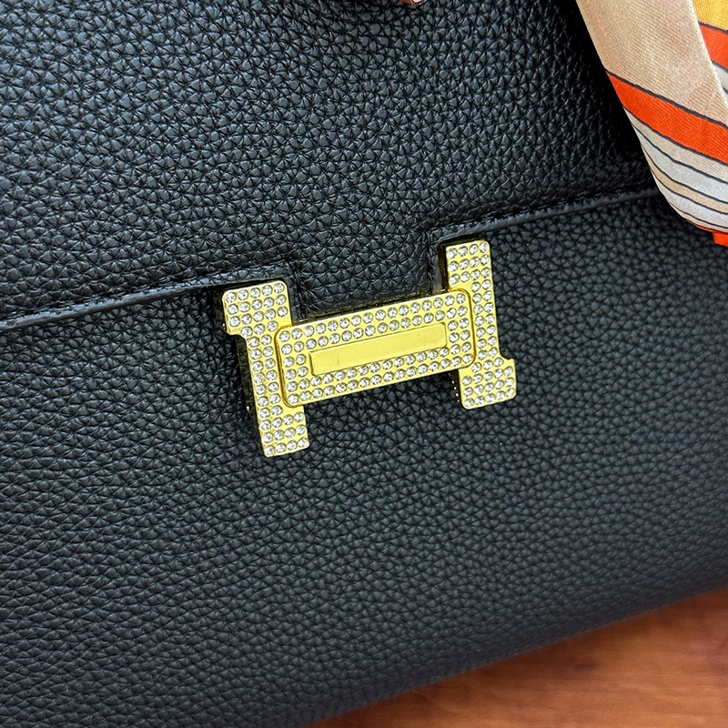 2024 comercio exterior nuevo estilo portátil gran Kelly bolso de mensajero de un solo hombro de cuero de alta calidad bufanda de seda con patrón de lichi marea