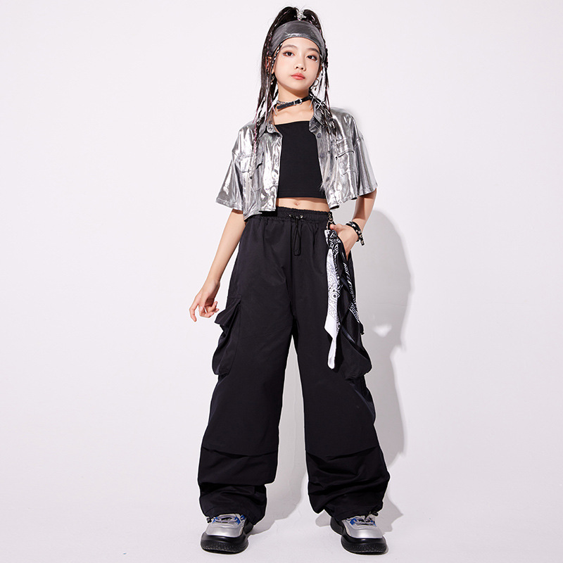 여자 재즈 댄스 의상 한국식 재즈 실버 배벨 세트 어린이 유행 모델 쇼 의상