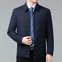 新款春秋季高档夹克男中年爸爸装毛料外套中老年翻领羊毛夹克外套