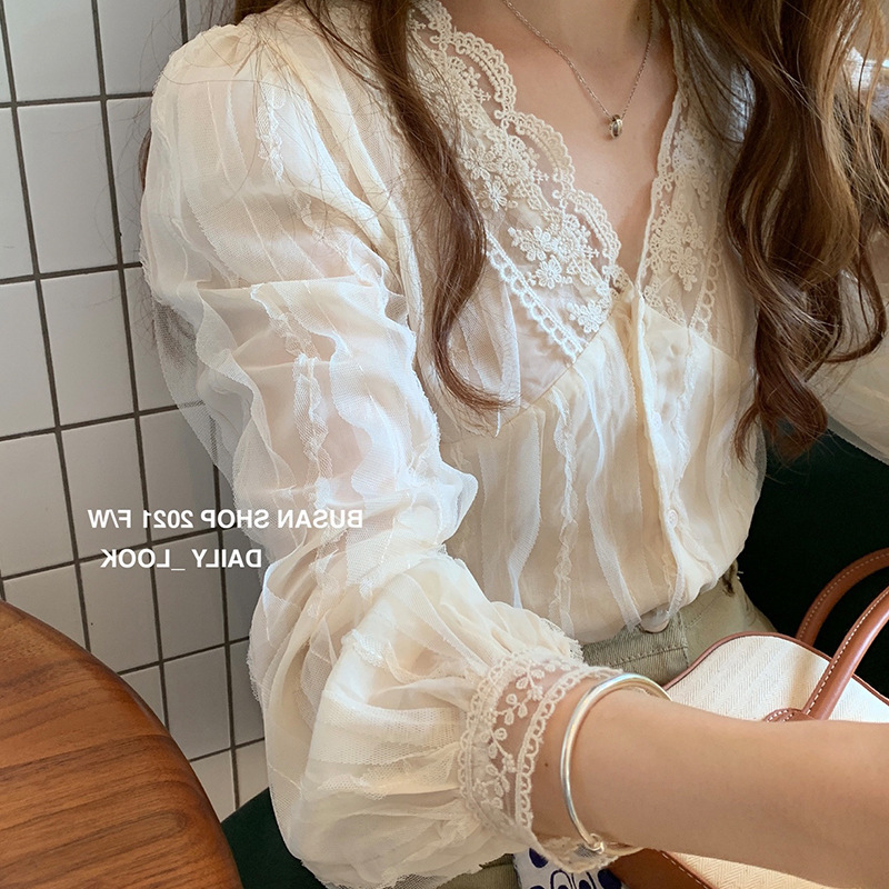 2025春秋新款小衫v领蕾丝打底衫女内搭小个子衬衫洋气雪纺衫上衣|undefined