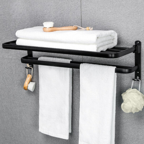 Towel rack space aluminum punch-free storage rack black bath towel rack bathroom bathroom hardware bathroom hardware pendant
