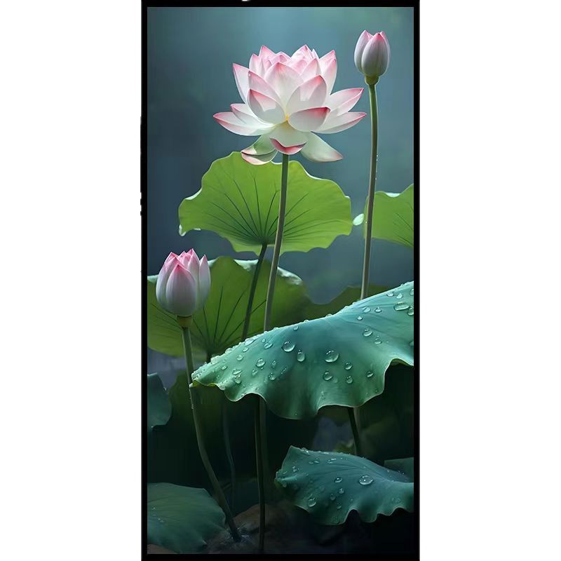 新款家居荷花pvc中式背景墙贴画客厅书房卧室装饰画防水哑光贴纸|undefined