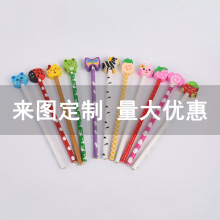 厂家定制卡通动物橡皮头铅笔儿童铅笔来图来样diy可加工贴标批发