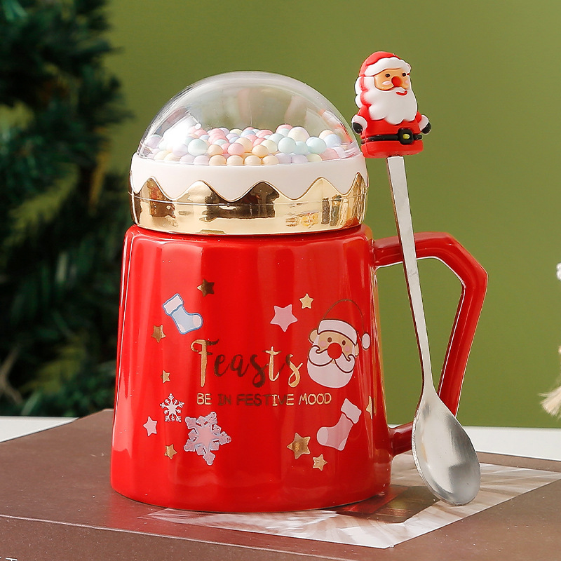 クリスマスプレゼント陶磁器カップクリスマスカップクリスマスマグカップ蓋付きクリエイティブカップイベントギフトカップギフトボックス|undefined