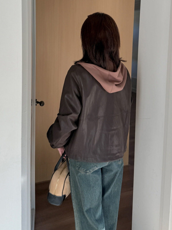 帅气痞感机车风连帽pu皮外套2025秋季新款大码女装显瘦上衣323298|undefined