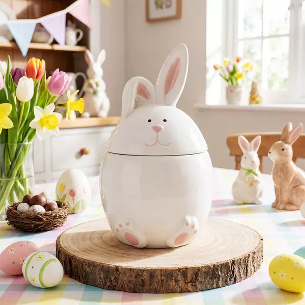 Gandeer Easter Bunny Ceramic Cookie Jar Candy Dish with Lid Bunny Easter Egg Candy Jar