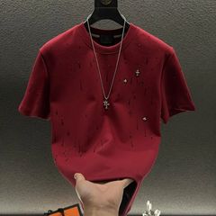 男士T恤潮牌半袖满天星圆领十字架体恤修身青年时尚休闲潮流短袖