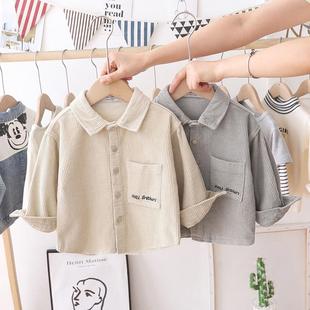 Boys' long-sleeved shirt Western style spring and autumn Korean style stretch shirt baby shirt corduroy top contrast color shirt