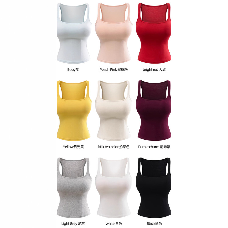Cross-Border Export Rayon Girl's Camisole with Breast Pads for Women with Big Breasts and White Beautiful Back Inner Tops