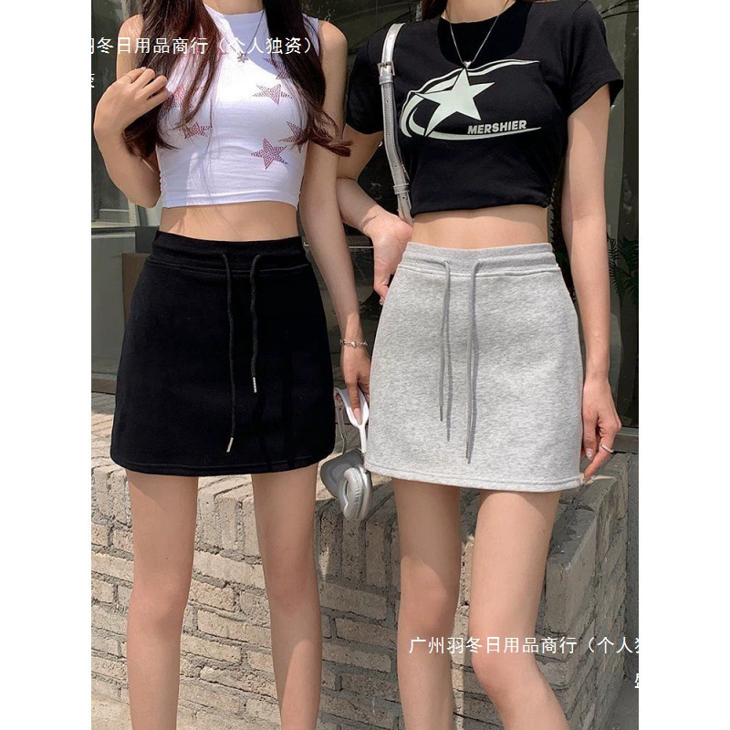 Серые брюки-карандаш, ранняя весна 2024, новая женская повседневная толстовка, спортивная короткая юбка трапециевидной формы.