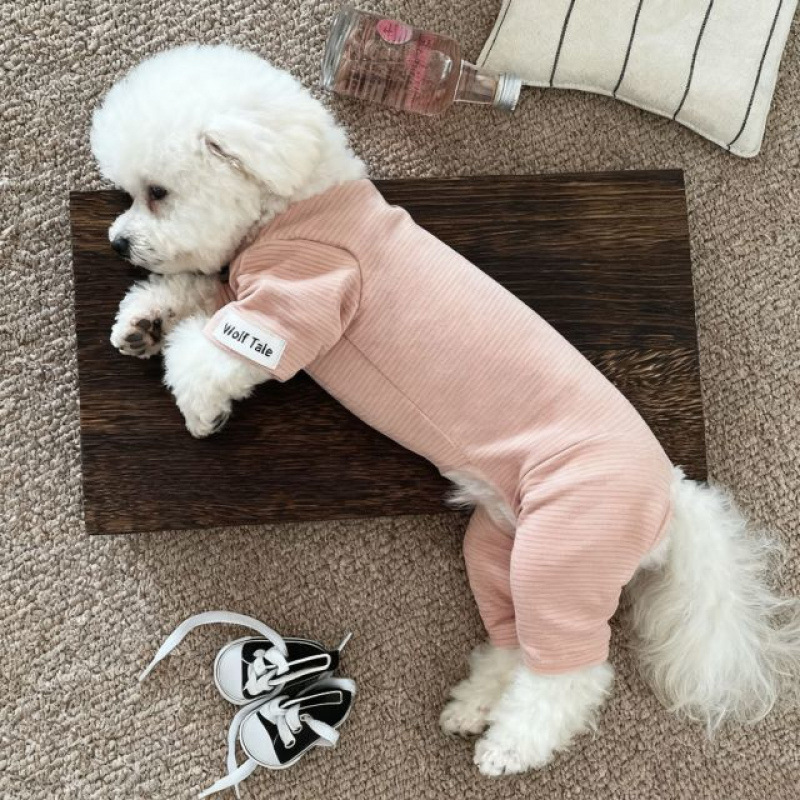 Pet Autumn and Winter Warm Base Layer Clothing for Small Dogs Like Teddy, Bichon, Pomeranian, Schnauzer, Fleece Striped Four-Legged Jumpsuit