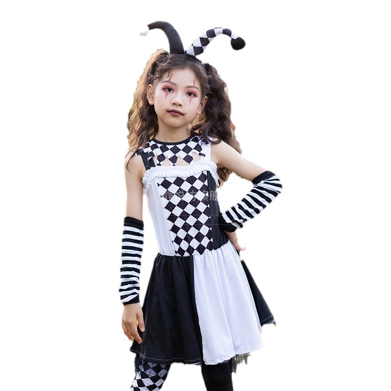 Halloween Children's Clown Set Circus Black and White Poker Girls'…