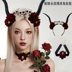 新しいハロウィンローズスカルヘッドホーンヘッドバンド小道具頭飾りダークスタイルネックレスアクセサリー頭飾り