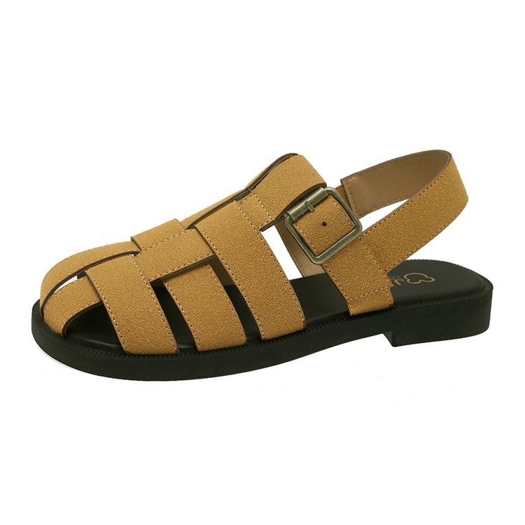 Sandali vintage con punta piatta da donna, primavera estate 2024, nuovi sandali alla moda con zeppa intrecciata e stivaletti romani da spiaggia_voghion.com