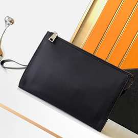 高端新款男士手拿包腋下夹包多功能时尚皮革防水布配头层牛皮手包