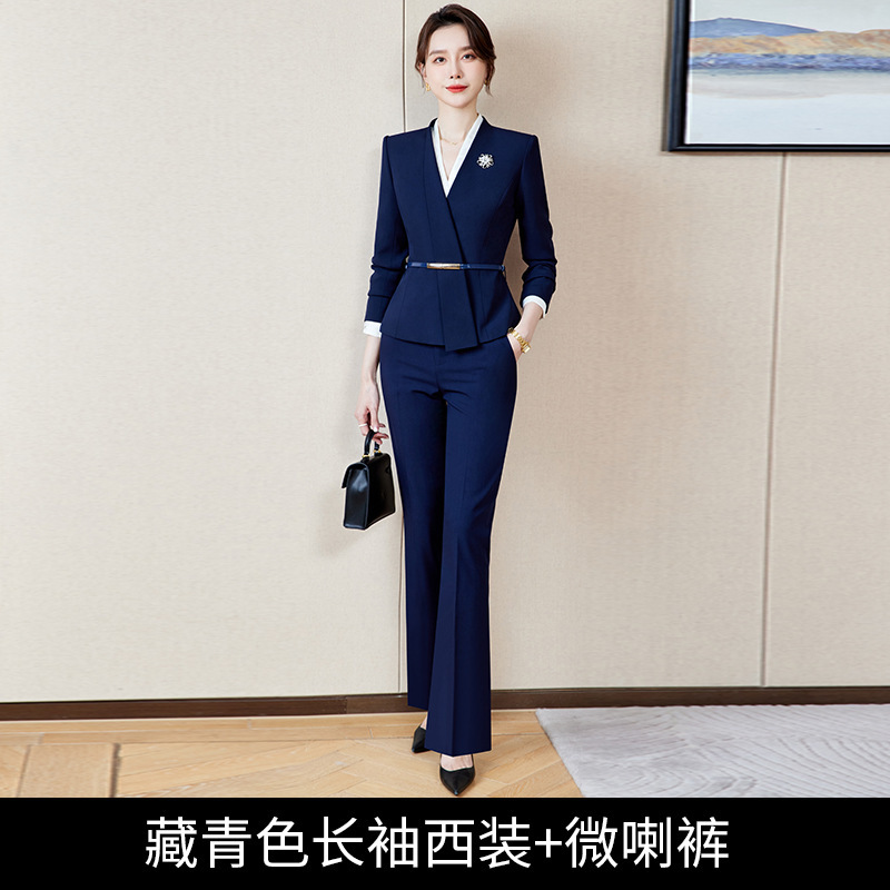 藏青色职业套装西服女OL气质医美咨询师售楼部物业前台接待工作服|undefined