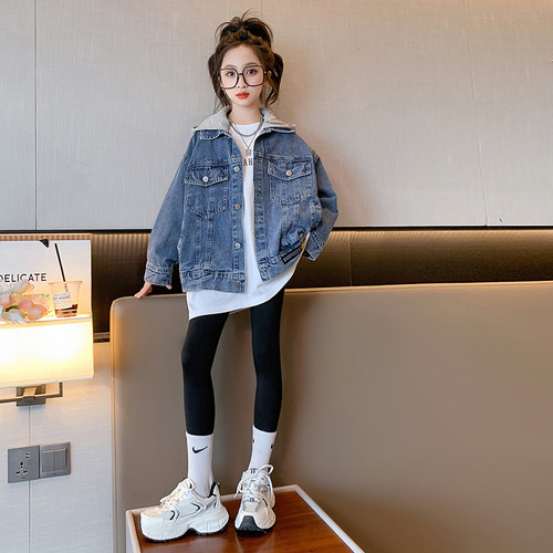 Women's Cowboy Jacket Spring and Autumn Style  New Children's Clothing Trendy Autumn Outfit Children's Top Hooded