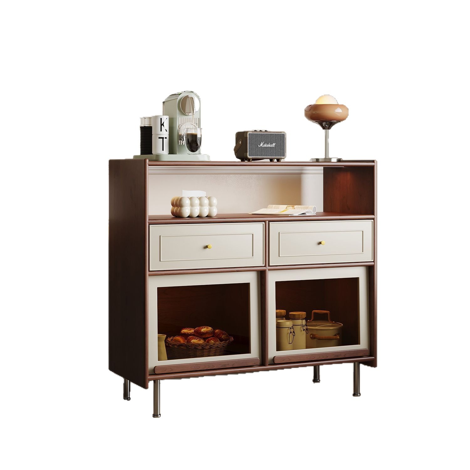 Retro madera sólida comedor lado gabinete Bauhaus estilo medieval madera de cerezo contra la pared armario de almacenamiento sala de estar gabinete de entrada de almacenamiento doméstico