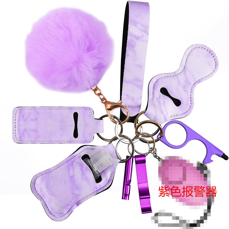 10-Piece Set of Women's Self-Defense Keychains with Led Anti-Wolf Alarm, Anti-Wolf Keyring, Wrist Pom-Pom Keychain