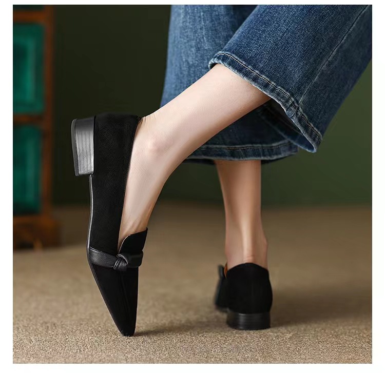 Spring new low-heeled Lok Fu shoes pointy thick with a pedal retro single shoes women_voghion.com