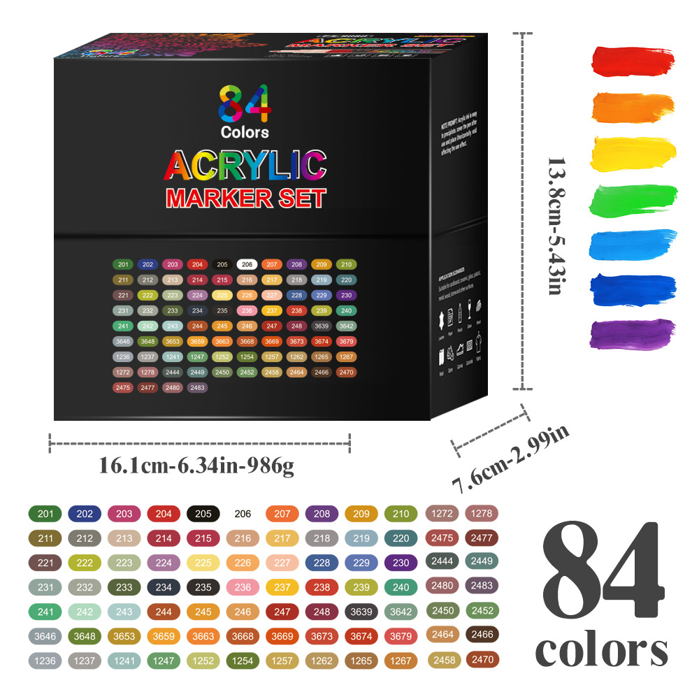 Nueva pluma acrílica acrílica marcador de acrílico 84 color conjunto de pincel de pintura de estudiantes DIY nail graffiti pincel en stock