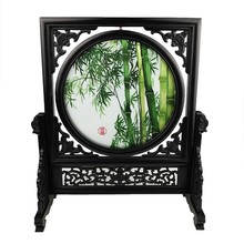 紫金湘绣双面绣刺绣摆件成品紫檀木手工绣花装饰摆台中式