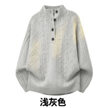 美式针织开衫毛衣外套男春秋新款复古慵懒风潮牌百搭纯色拉链线衣