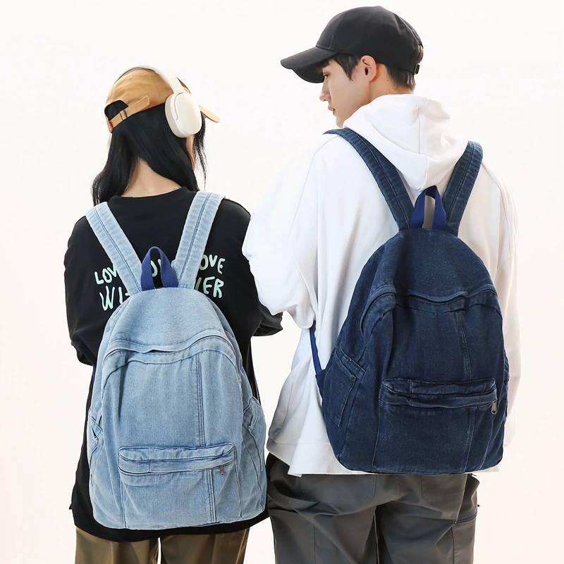 Capacious backpack, summer retro denim shoulder bag, for students