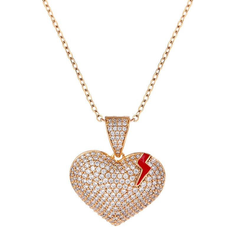 Joyería Xuping, Collar de Aleación con Colgante de Corazón con Diamantes, Estilo Europeo y Americano, Diseño de Corazón Roto, Esmalte Brillante, Venta al por Mayor