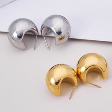 法式复古空心C形耳环钛钢镀18K金耳钉欧美新品小众设计感高级耳饰