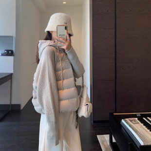 Niche Design Fashionable Knitted Stitching Thick Jacket Short Hat Down Jacket Women's 24 Autumn and Winter New F110425