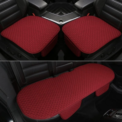 Ji Ying Linen Cushion Four Seasons Pad - wine-red-three-piece-set-linen-cushion-five-seat-car