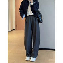 春不晚 修饰腿型立体褶裥天丝羊毛阔腿西装裤高腰显瘦休闲裤2025