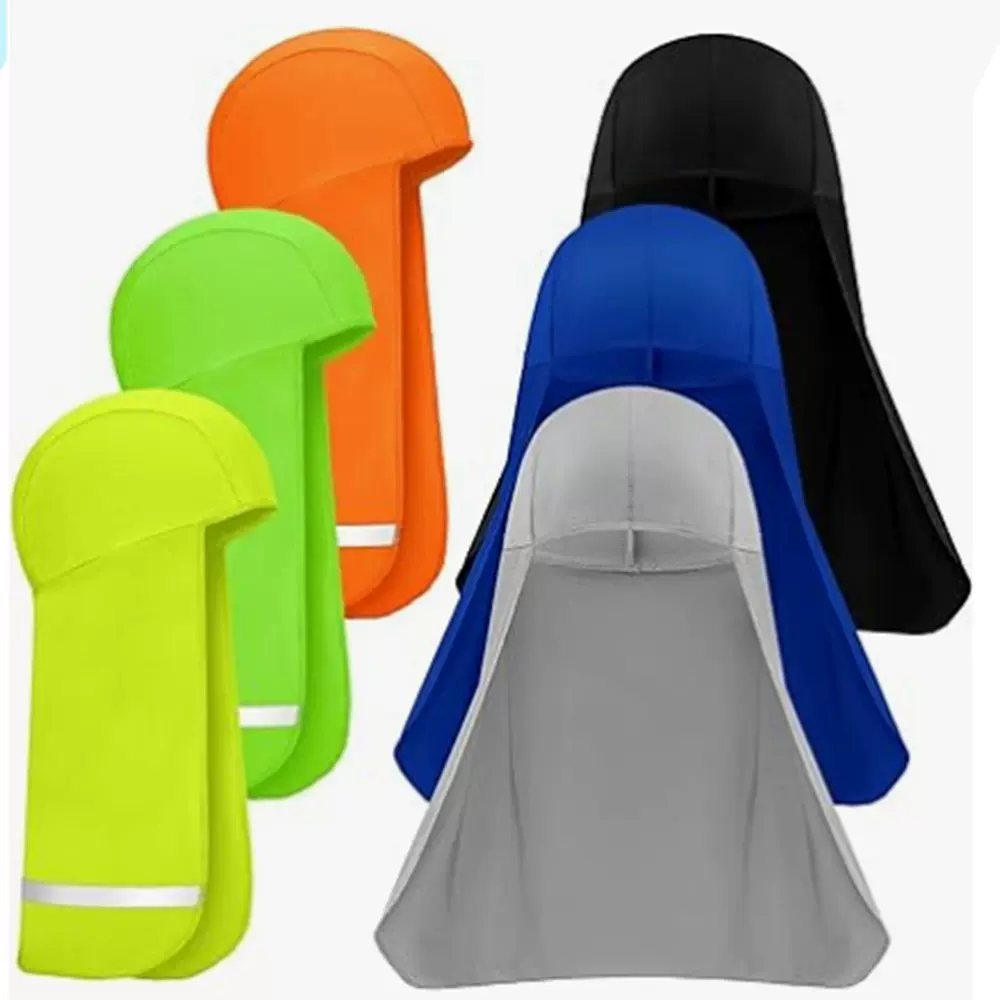 跨境运动包头帽夜骑安全反光条长尾帽头盔内衬护颈帽骑行披肩帽子