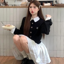 撞色两件开衫纯欲设计感小众套装外套上衣高腰秋季半身裙套装