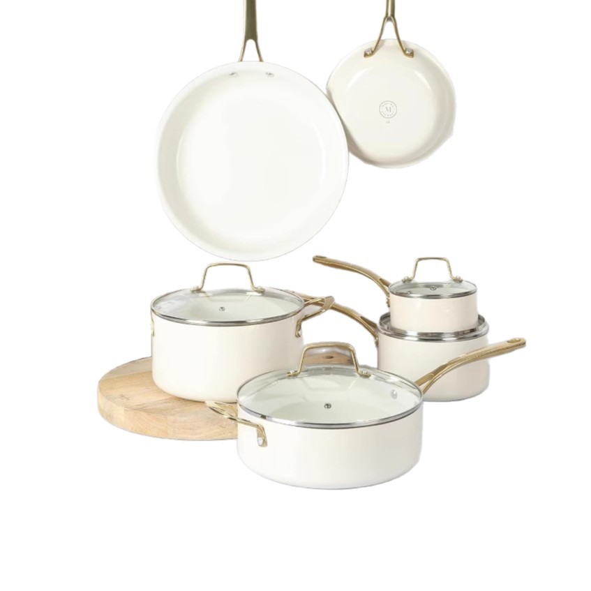 Comercio exterior transfronterizo de granito juego de 12 piezas de piedra médica olla antiadherente juego completo de ollas y utensilios domésticos cocina de inducción estufa de gas