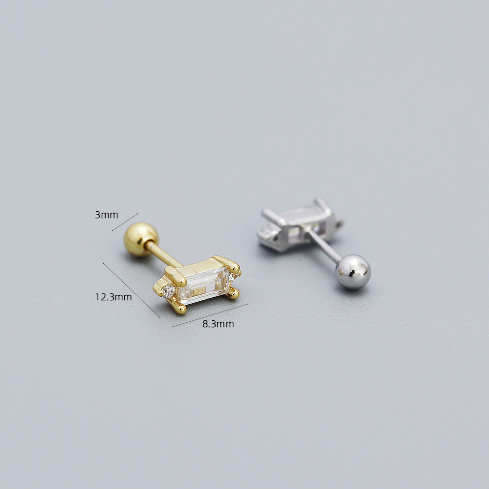Electroplating Gold Plating Process 925 Sterling Silver Ear Needle Material 1 Pair Ear Cartilage Rings & Studs Fashion Square 925 Sterling Silver Plating Inlay Zircon