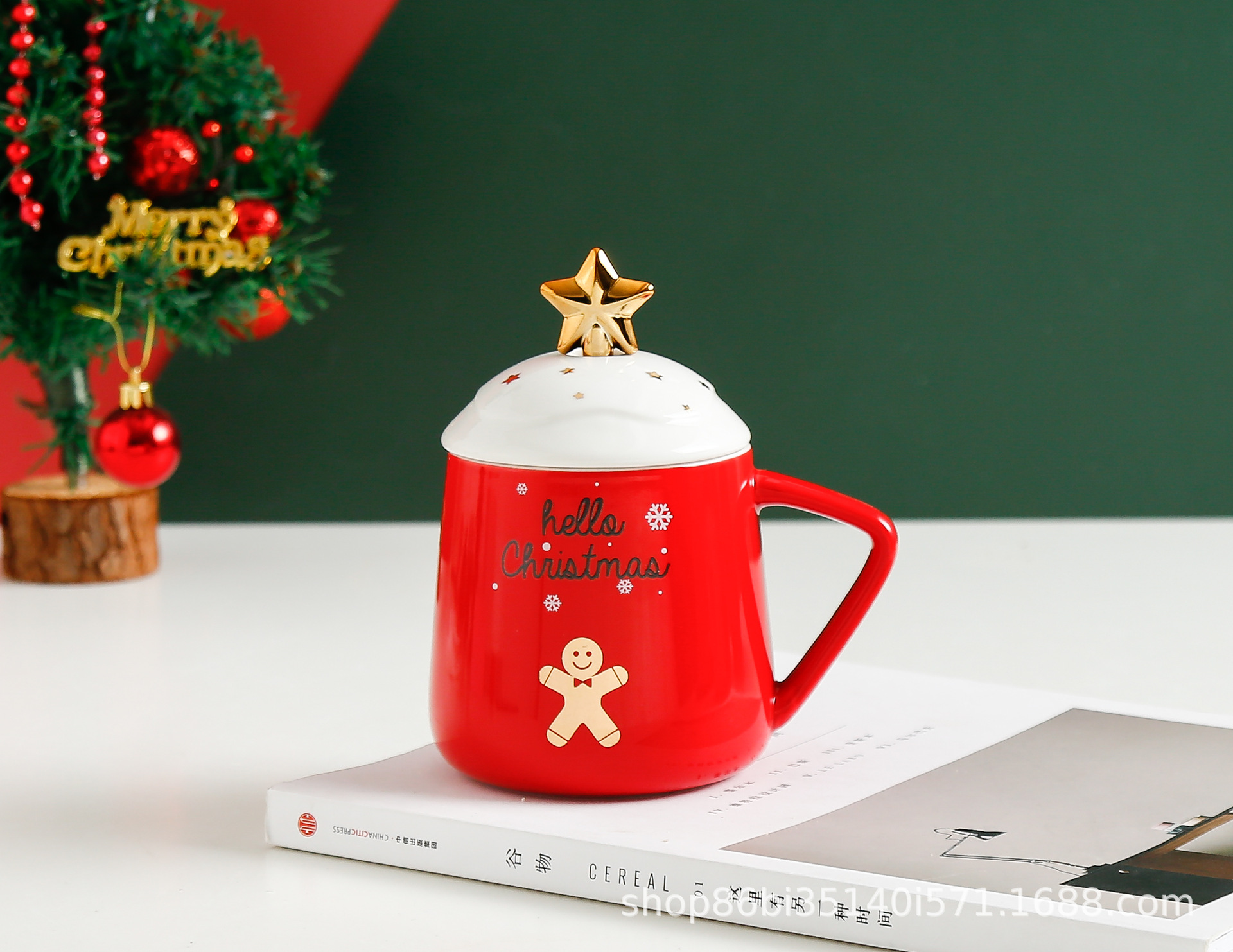 圣诞陶瓷杯创意圣诞老人水杯子  圣诞节卡通星星树陶瓷马克杯