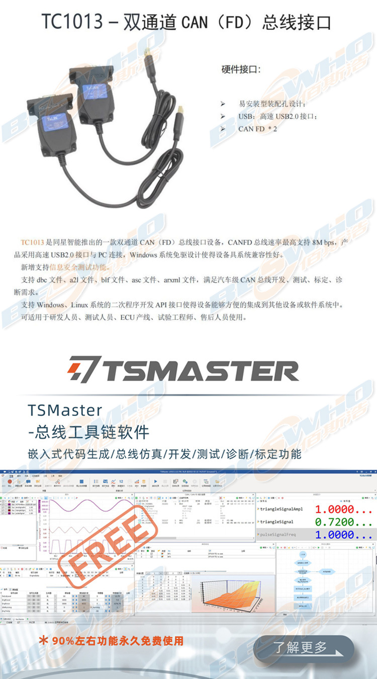 TC1013 TOSUN同星 2路 CAN FD USB2.0 汽车级多通道 总线 分析仪-阿里巴巴