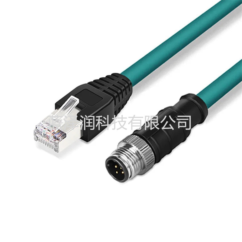 M12转RJ45网线4芯D型编码线工业相机以太网传感器连接线高柔性网