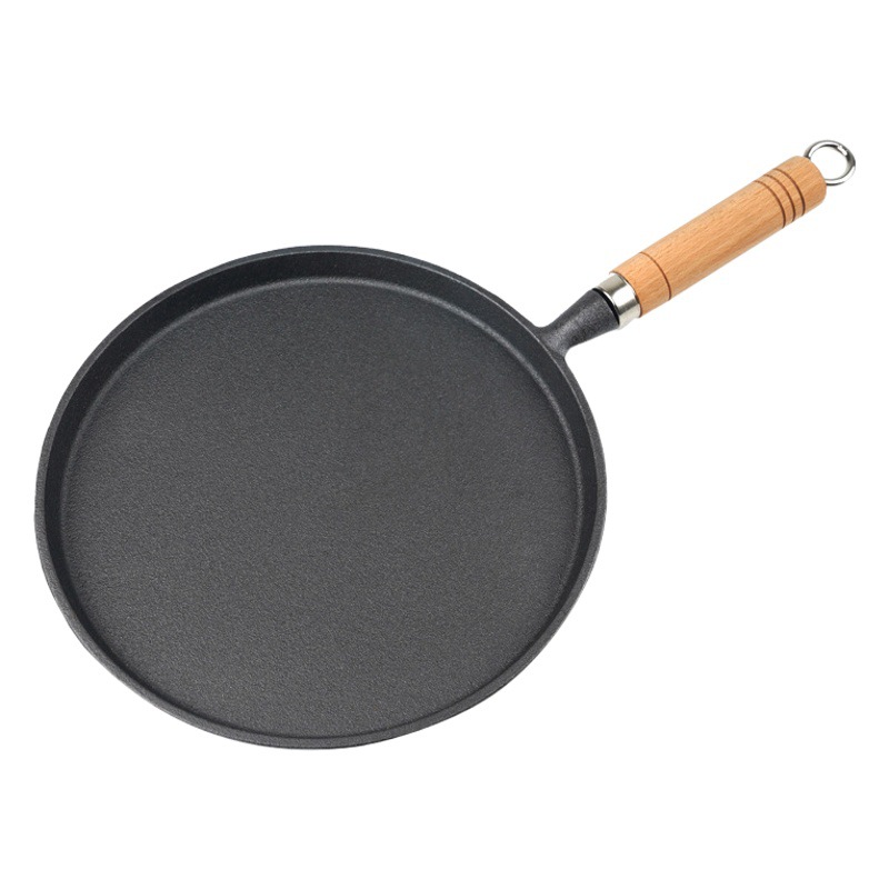 Sartén de hierro fundido sartén de hierro de cerdo no recubierto panqueque antiadherente panqueque de mano pan palillos pizza hornear pan 26cm