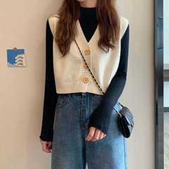秋冬のカーディガンの馬は韓国版のネットの赤い袖なしのニットの女子学生のゆったりしたvネックの外で短いベストのコートを掛けます。