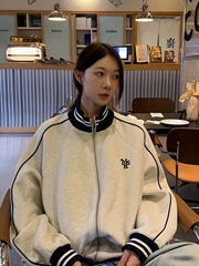 美式复古棒球服外套女撞色条纹立领宽松学院风休闲运动卫衣夹克潮